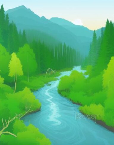 A river running through lush green forest