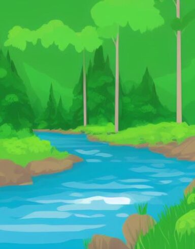 A river running through the green forest