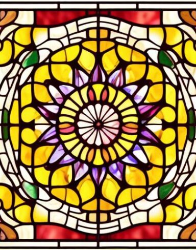A stained glass picture of Moroccan flowers