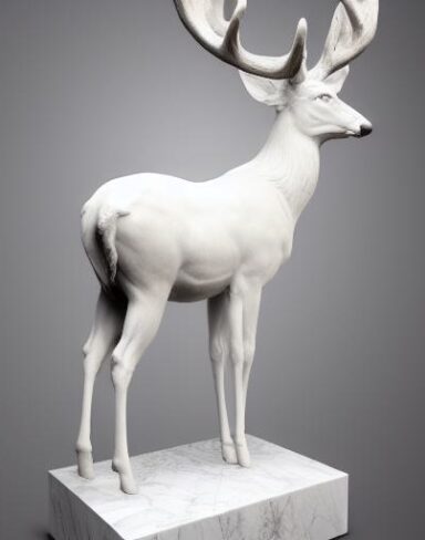 A statue of a deer with white color