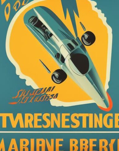 A vintage poster advertising a vintage vehicle