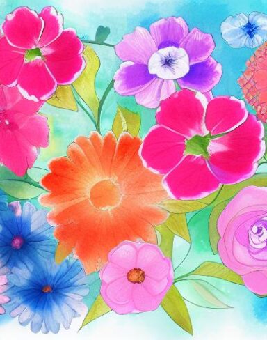 A watercolor drawing of colorful flowers inspired by Esteban Vicente