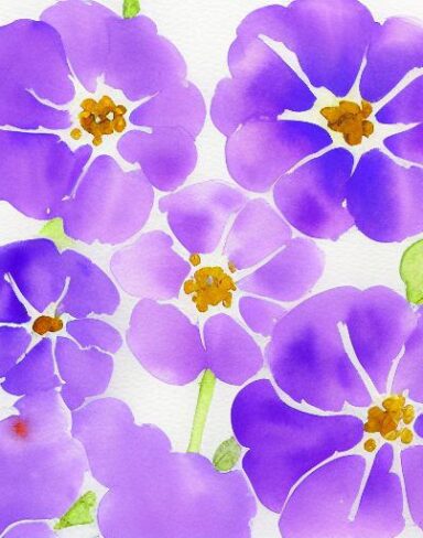 A watercolor painting of small flowers on a white background by Sydney Carline