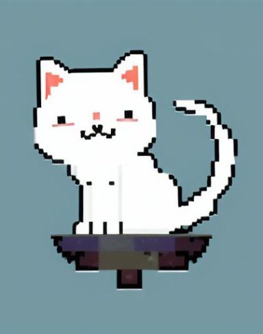 A white cat sitting on top of a white surface