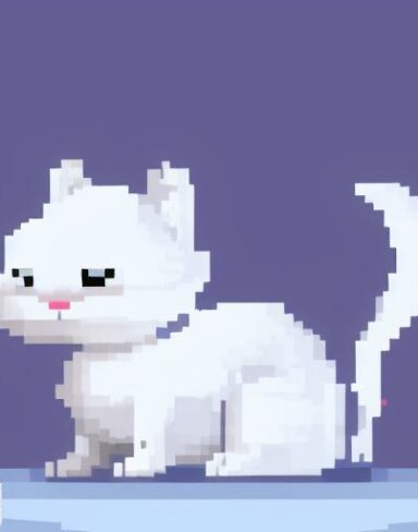 A white cat sitting on top of a white surface