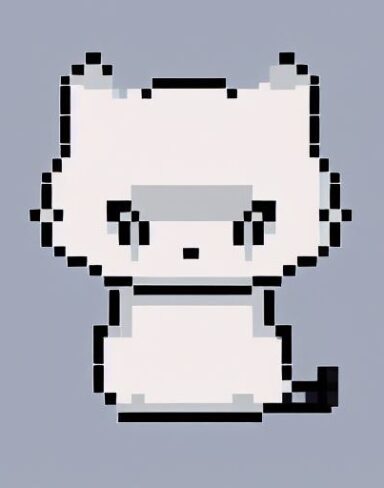 A white cat sitting on top of a white surface