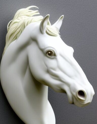 A white horse head sculpture craft in white color