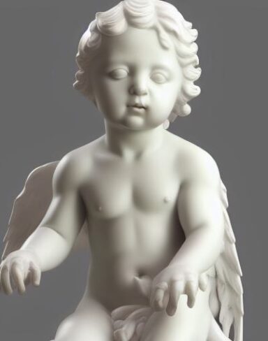 A white statue of angel baby