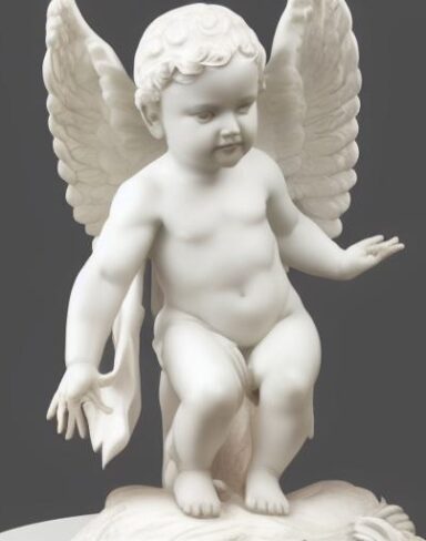 A white statue of baby angel