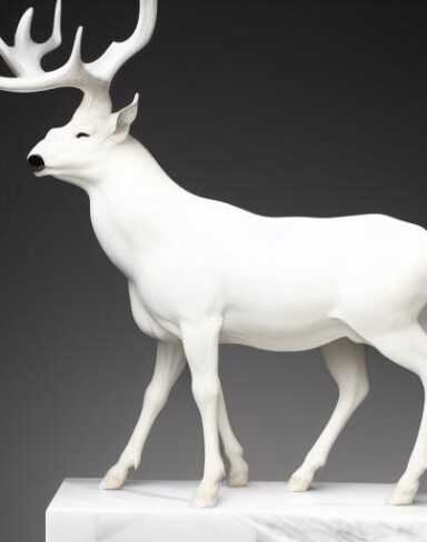 A white statue of deer