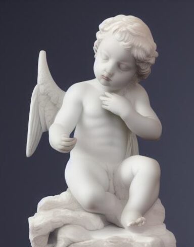 A white statue of the baby angel