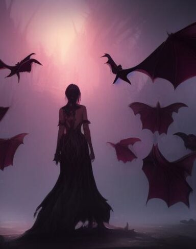 A woman standing in front of a bunch of bats
