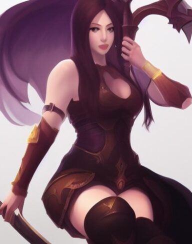 A woman that is sitting down with a sword