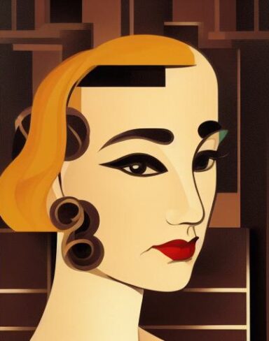 An art deco poster with a woman’s face