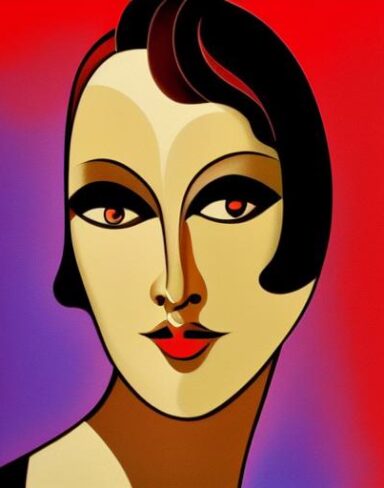An art deco poster with a woman’s face