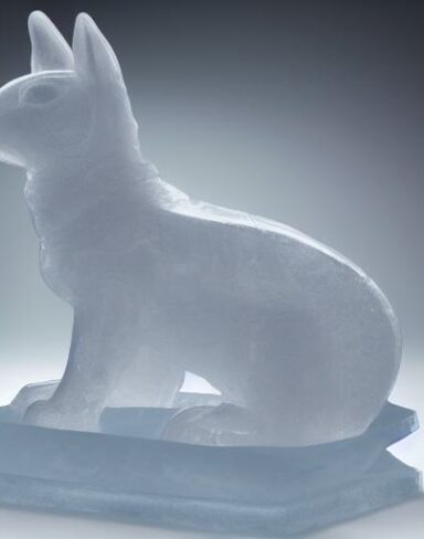 An ice sculpture of a rabbit in winter