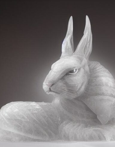 An ice sculpture of a rabbit in winter season