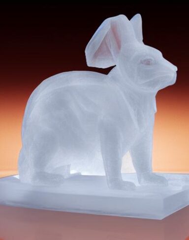 An ice sculpture of handmade rabbit