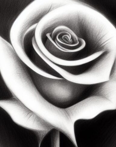 Black and white charcoal drawing of the rose
