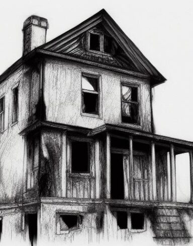 Black and white drawing of a house