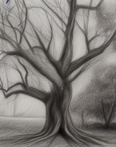 Black and white drawing of a tree