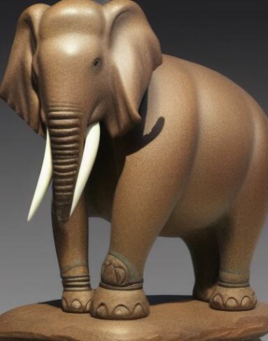 Bronze statue of an elephant and a rock