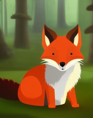 Cartoon fox sitting on a mushroom