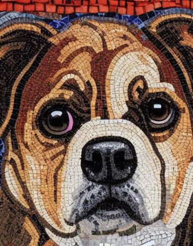 Close up of mosaic of a dog