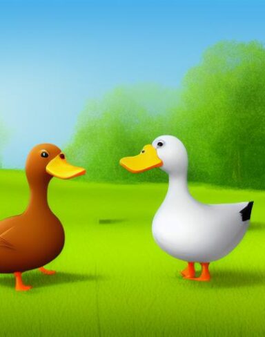 Couple of ducks standing on grass field
