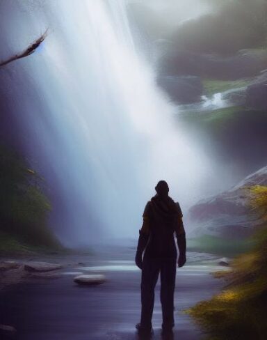 Man standing near a waterfall