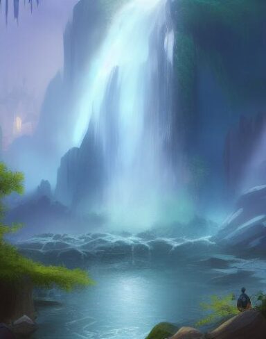 One man standing in front of a waterfall