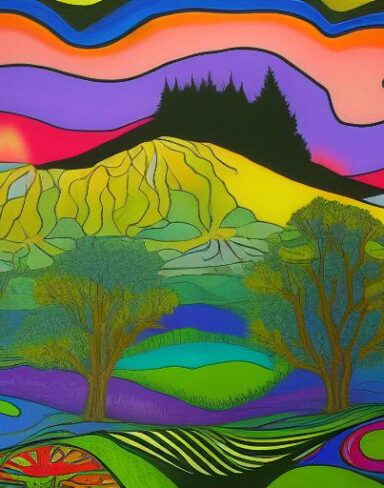 Painting of various animals in a field