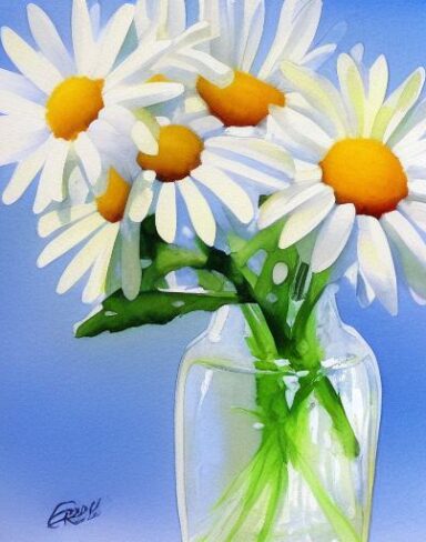 Painting of white daisies