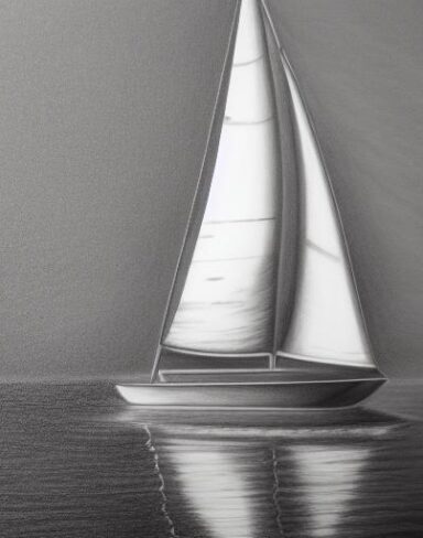 Pencil drawing of a sailboat in the water