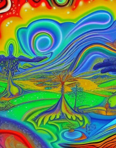 Psychedelic art of of some animals in the field