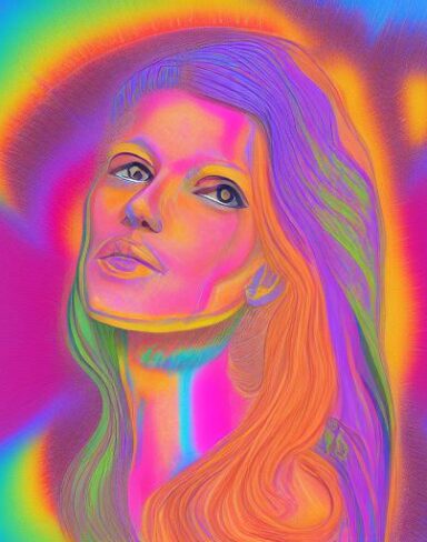 Psychedelic art painting of a woman