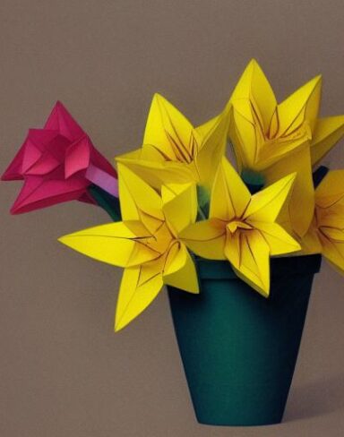 Some paper flowers in a pot