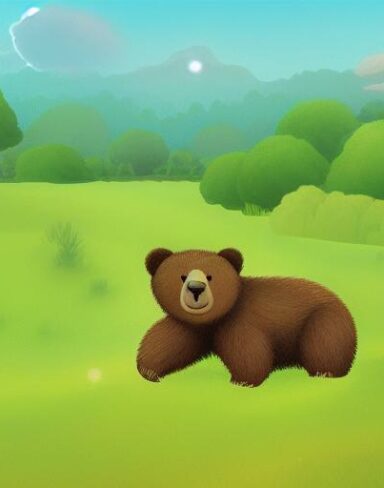 The brown bear sitting on a lush green field