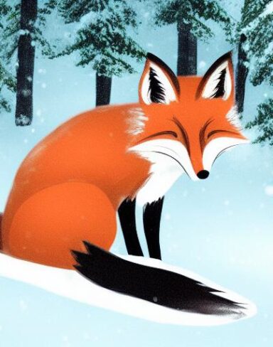 The fox that is sitting in the snow