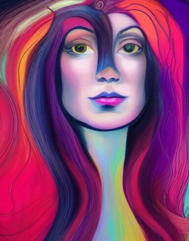 The painting of a woman with long hair