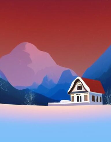 The small house in the middle of a snowy landscape