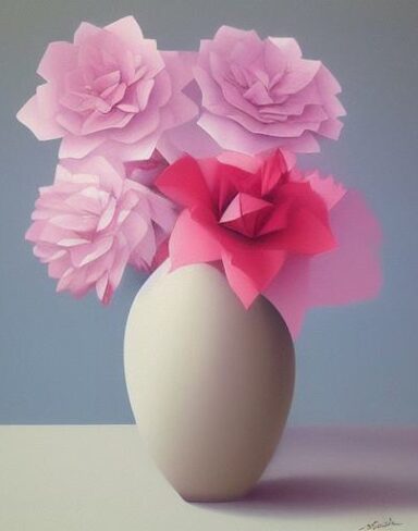 The vase filled with paper flowers