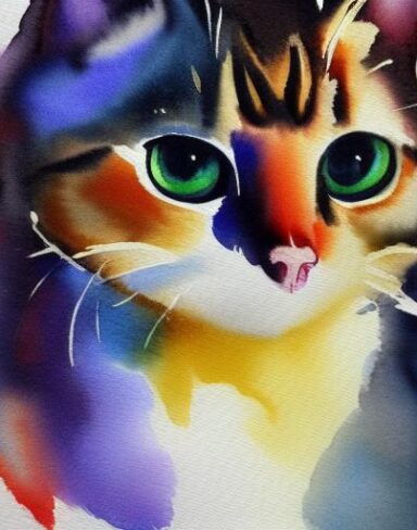 The watercolor painting of a cat