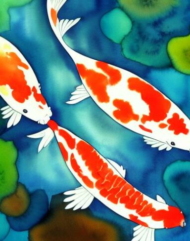 The watercolor painting of koi fish