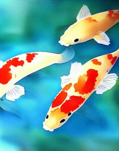 The watercolor painting of koi fish