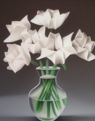 Vase filled with flower papers