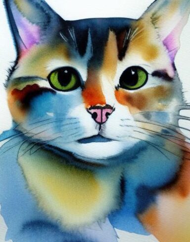 Watercolor painting of a cat