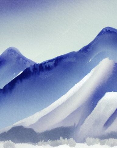 Watercolor painting of a snowy mountain scene. Burchfield