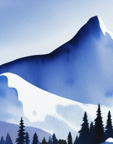 Watercolor painting of a snowy mountain. Burchfield