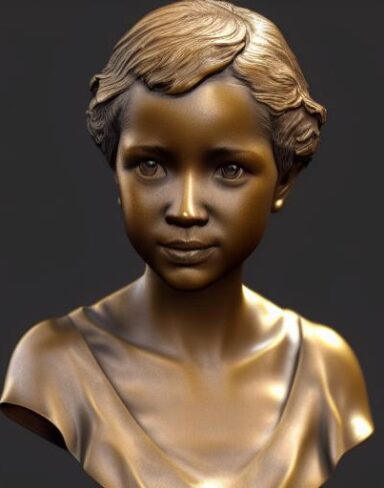 A bronze bust of the young girl